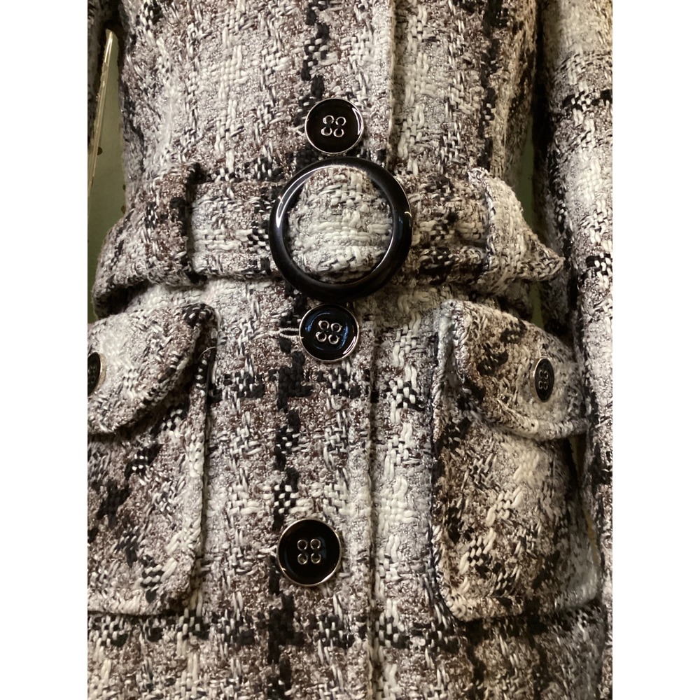 Maurices Womens Black White Brown Plaid Belted Pea Coat Jacket Size S Small - Picture 3 of 7